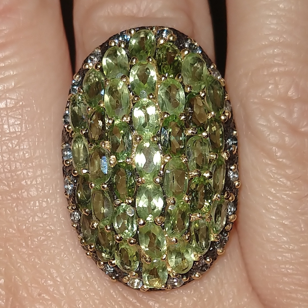 Natural cluster peridot sterling artistic ring